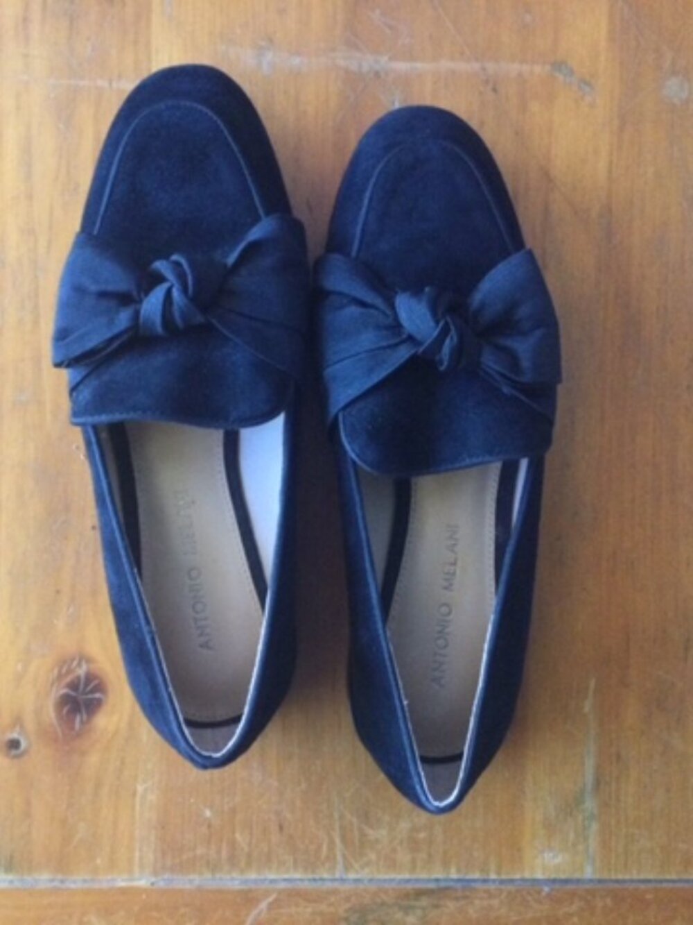 Antonio Melani Black Leather Loafers Bow Accent Women's 7M